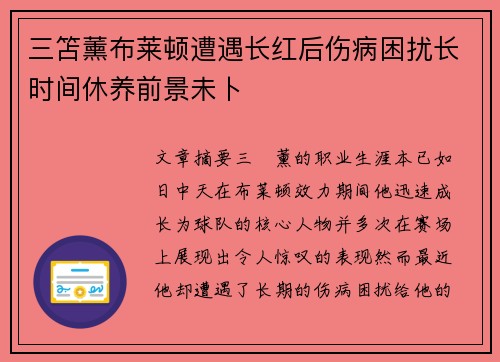 三笘薰布莱顿遭遇长红后伤病困扰长时间休养前景未卜